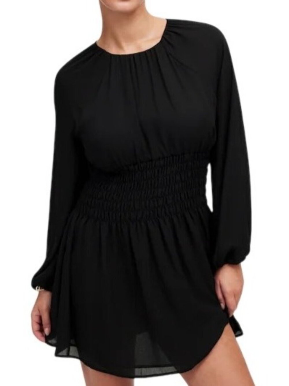 MADEWELL Bubble-Sleeve Smocked Mini Dress~Size L~True Black Party NWT L17 37